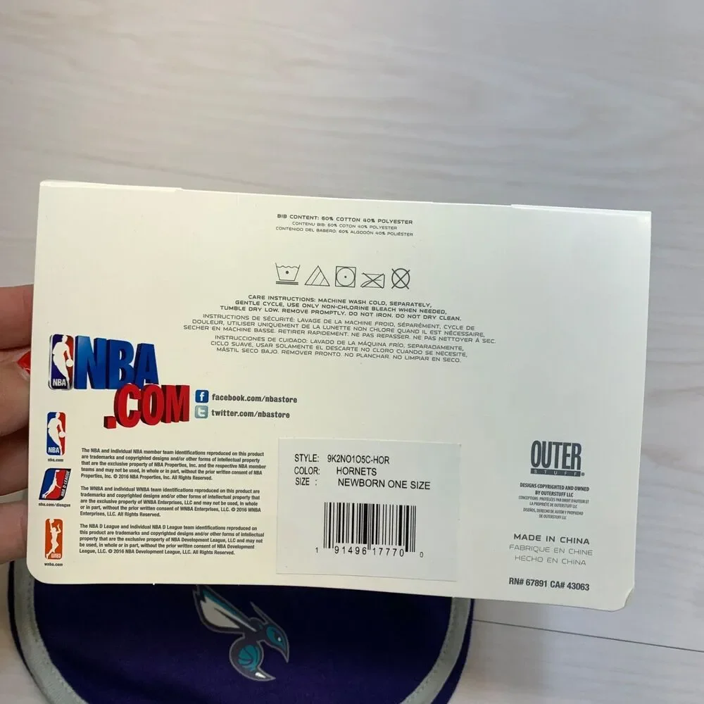 NBA Hornets Basketball Unisex Baby Bib Infant Newborn 3 - Piece‎ Set One Size